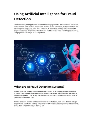 Using Artificial Intelligence for Fraud Detection