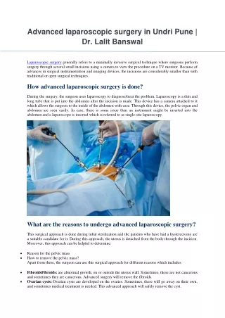 advanced laparoscopic surgery in undri pune