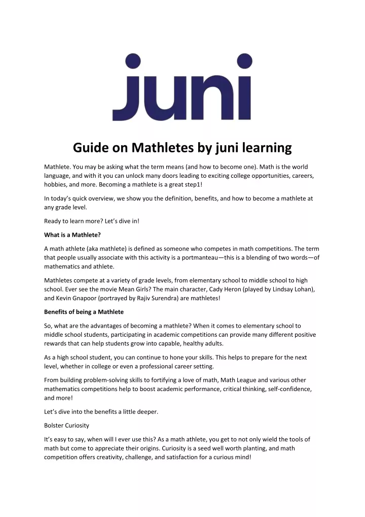 guide on mathletes by juni learning