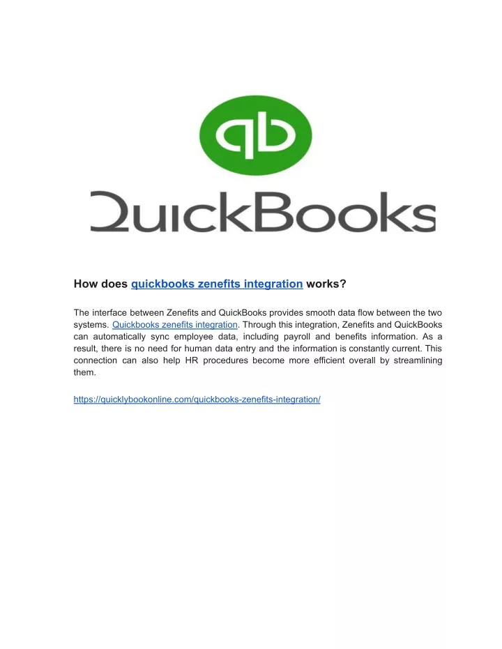 how does quickbooks zenefits integration works