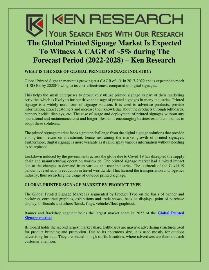 the global printed signage market is expected