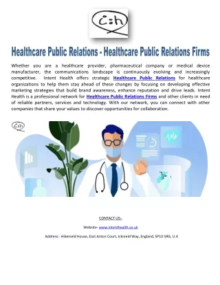 Healthcare Public Relations - Healthcare Public Relations Firms