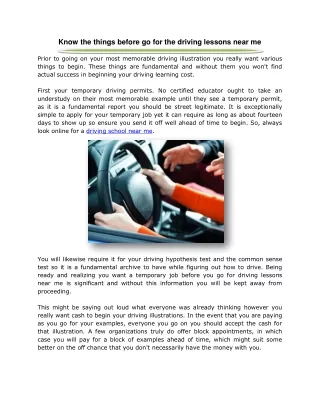 Know the things before go for the driving lessons near me