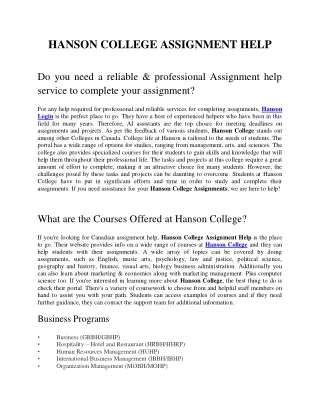 Hanson College Assignment Help