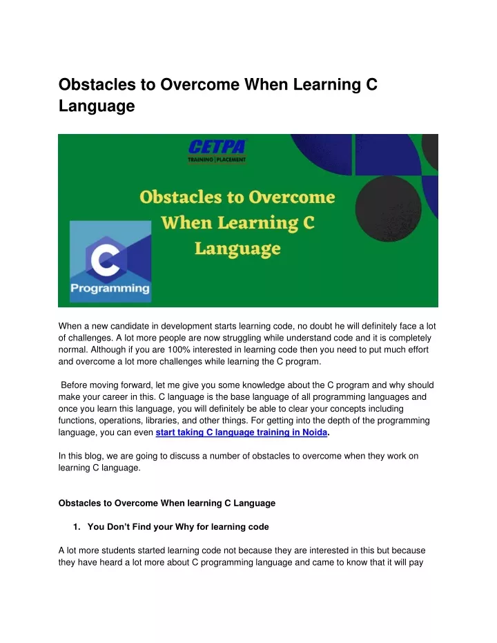 obstacles to overcome when learning c language