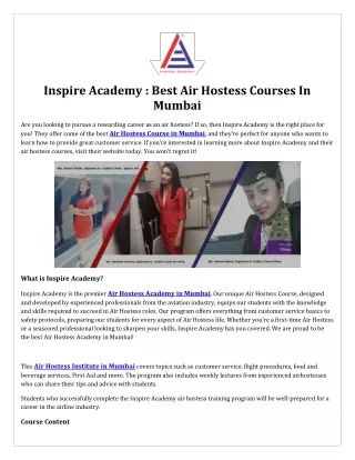 Inspire Academy  Best Air Hostess Courses In Mumbai