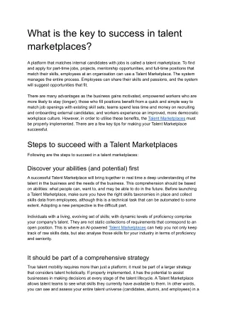 what is the key to success in talent marketplaces