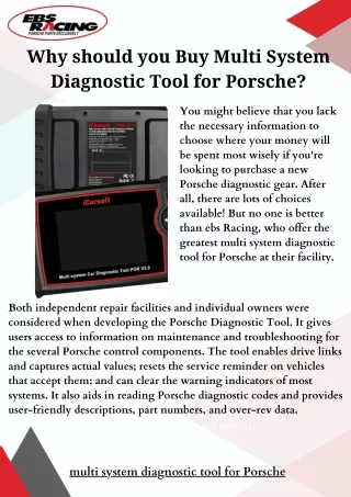 Why should you Buy Multi System Diagnostic Tool for Porsche