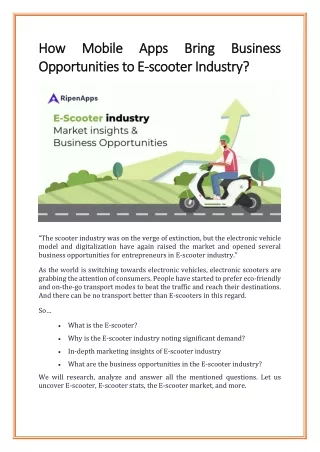 How Mobile Apps Bring Business Opportunities to E-scooter Industry