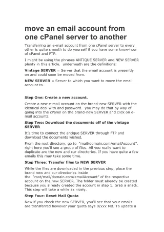 move an email account from one cpanel server