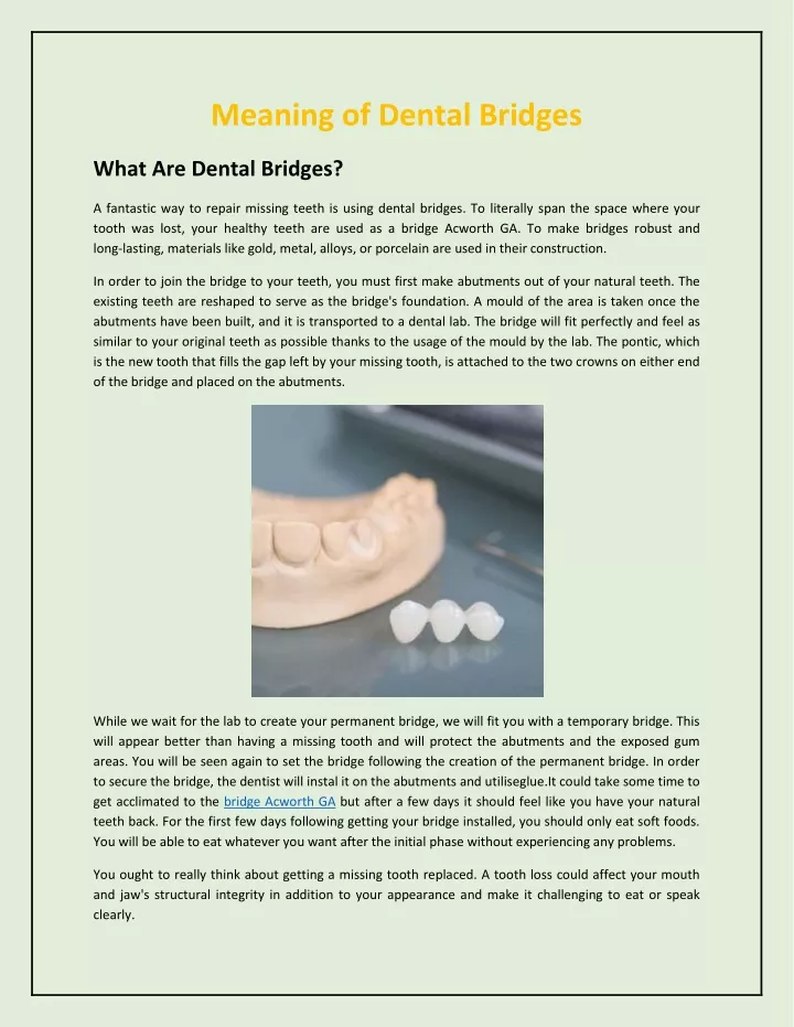 meaning of dental bridges