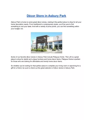 d cor store in asbury park