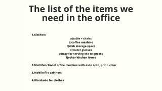 The list of the items we need in the office