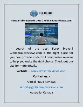 Forex Broker Reviews 2023  Globalfraudreviews
