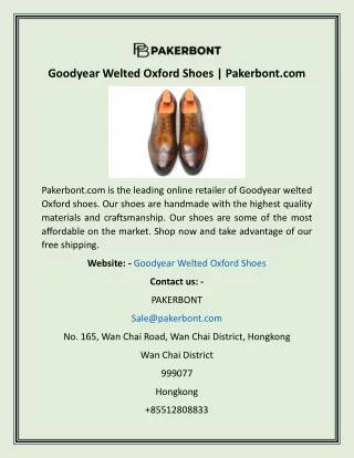 Goodyear Welted Oxford Shoes  Pakerbont