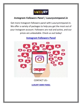 Instagram Followers Panel | Luxurysmmpanel.in