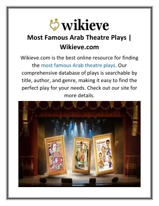 Most Famous Arab Theatre Plays  Wikieve.com