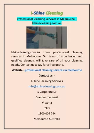Professional Cleaning Services in Melbourne | Ishinecleaning.com.au
