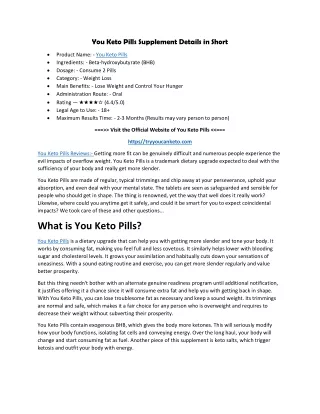You Keto Pills Ketogenic Weight Loss Support!