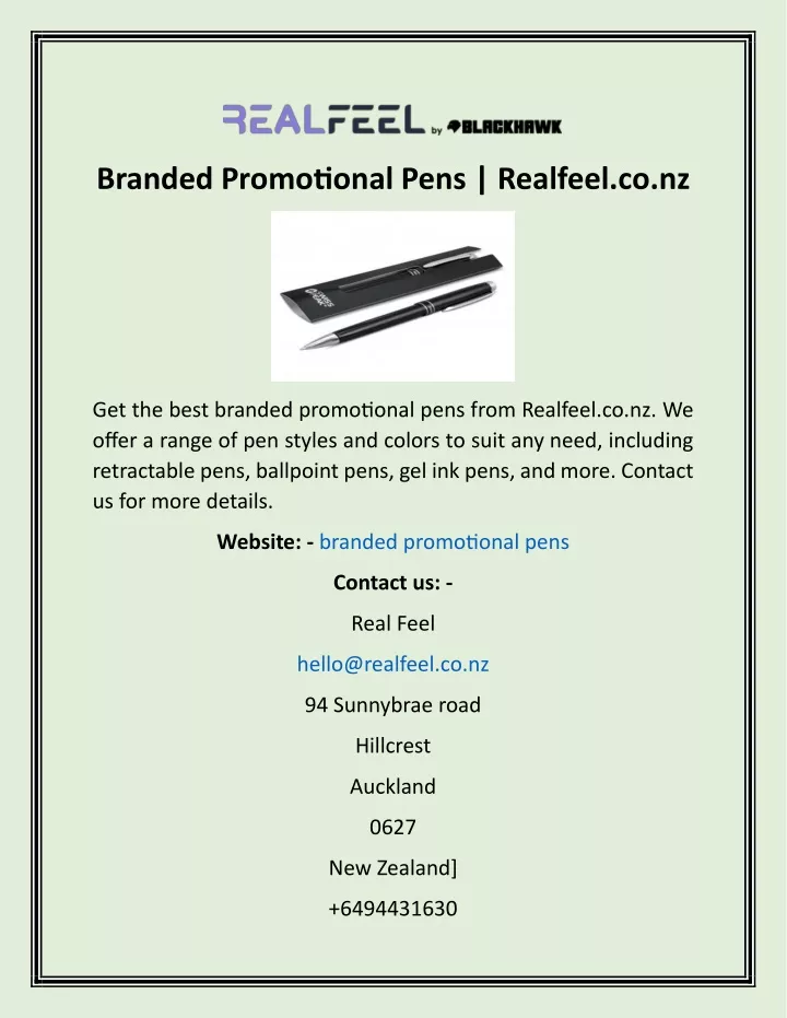 branded promotional pens realfeel co nz