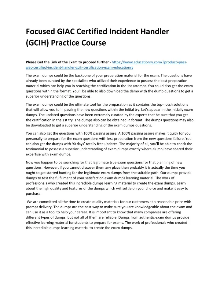 focused giac certified incident handler gcih