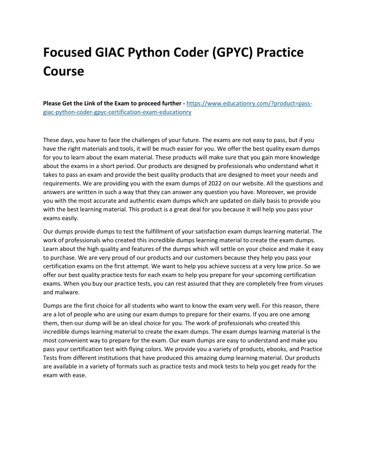 focused giac python coder gpyc practice course