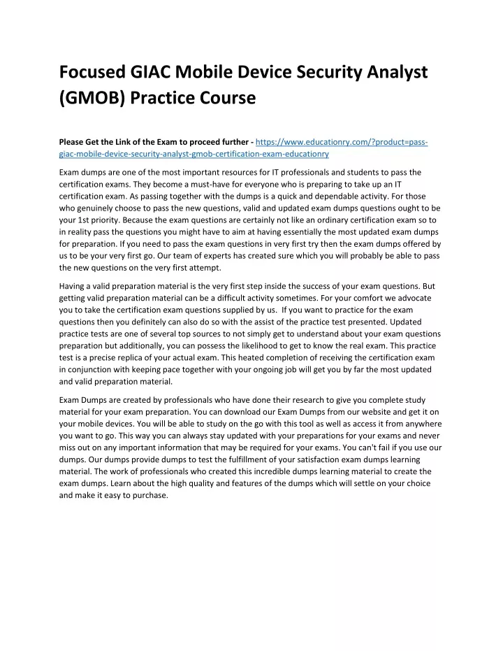 focused giac mobile device security analyst gmob