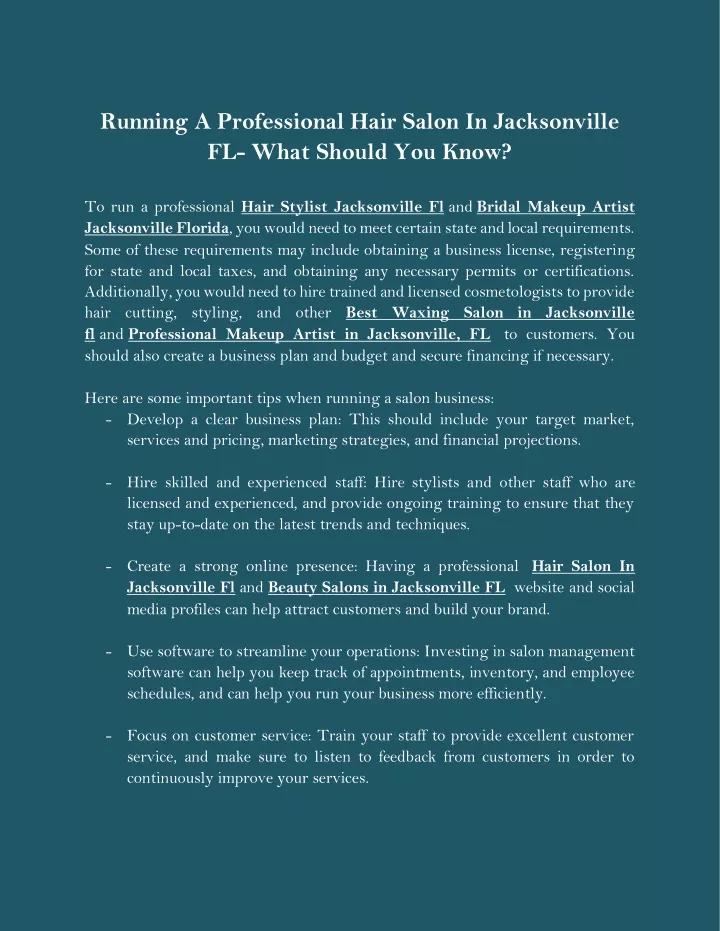 running a professional hair salon in jacksonville