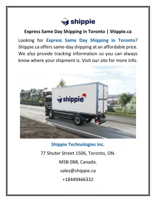 Express Same Day Shipping in Toronto | Shippie.ca