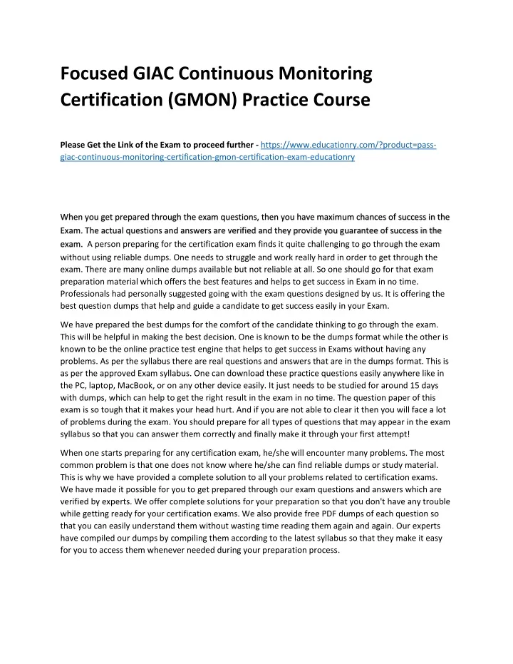 focused giac continuous monitoring certification