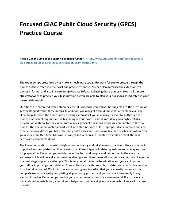 focused giac public cloud security gpcs practice