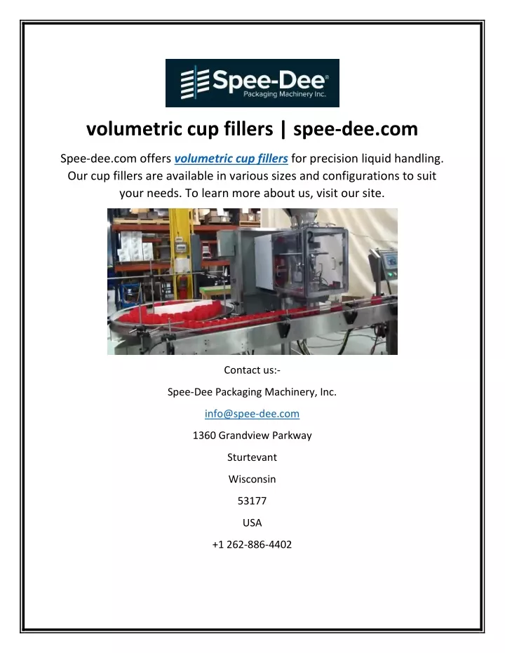 volumetric cup fillers spee dee com