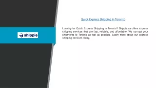 Quick Express Shipping in Toronto | Shippie.ca