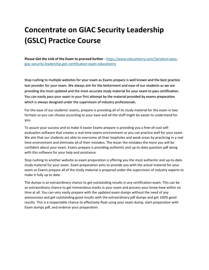 concentrate on giac security leadership gslc