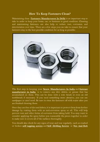 how to keep fasteners clean