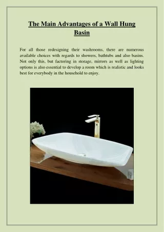 the main advantages of a wall hung basin