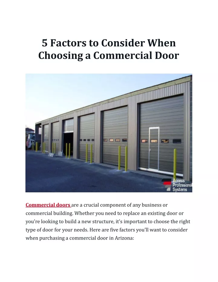 5 factors to consider when choosing a commercial door