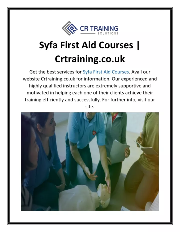 syfa first aid courses crtraining co uk