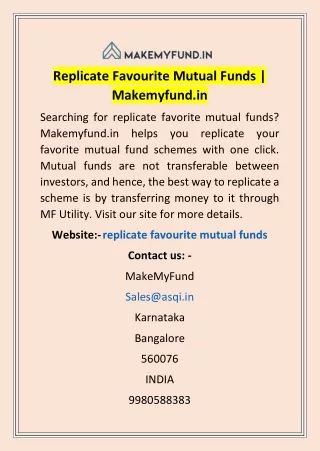 Replicate Favourite Mutual Funds | Makemyfund.in