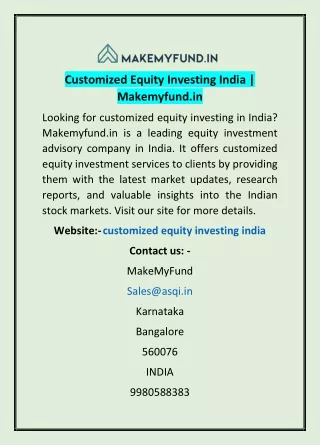 Customized Equity Investing India | Makemyfund.in
