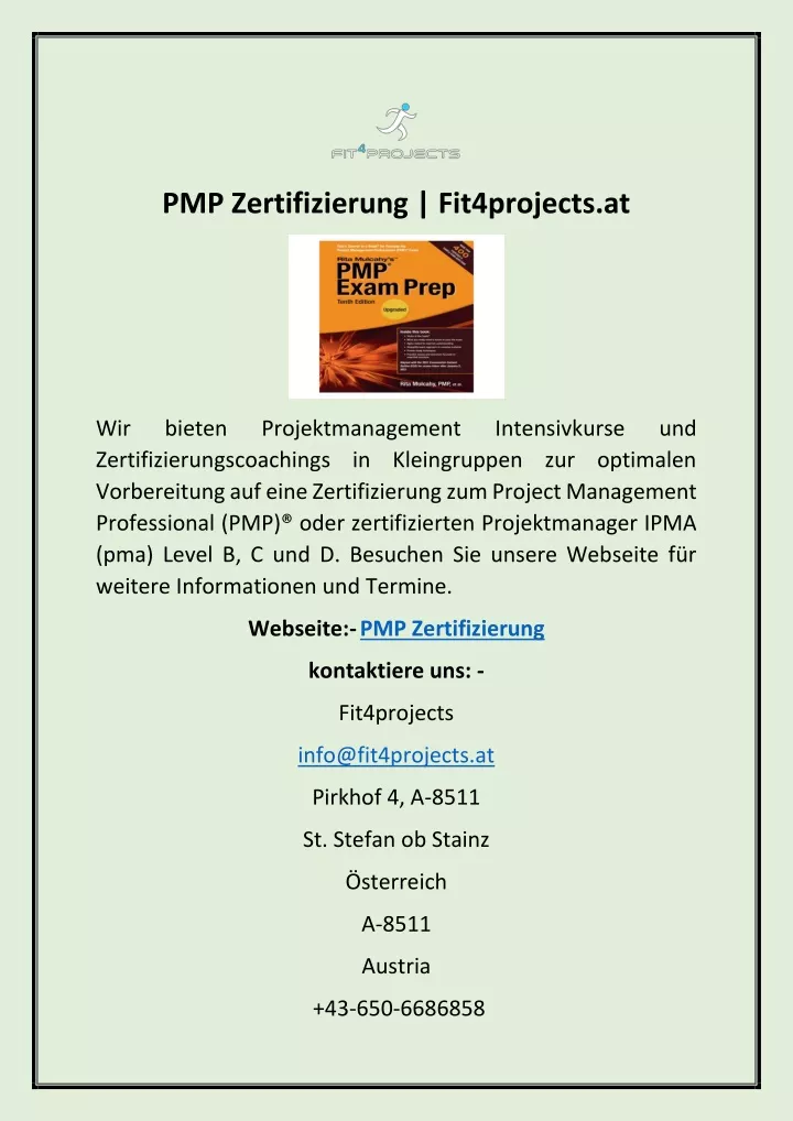 pmp zertifizierung fit4projects at