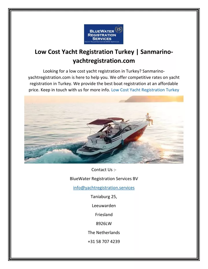 low cost yacht registration turkey sanmarino