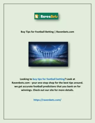 Buy Tips for Football Betting | Ravenbets.com