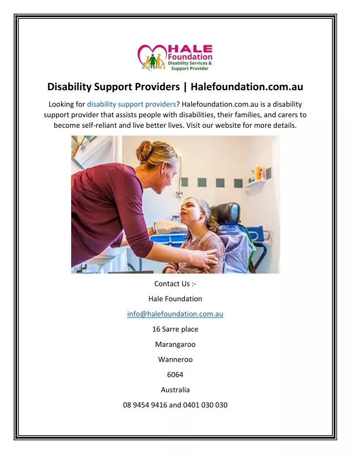 disability support providers halefoundation com au