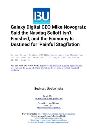 Galaxy Digital CEO Mike Novogratz Said the Nasdaq Selloff Isn’t Finished