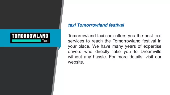 taxi tomorrowland festival tomorrowland taxi