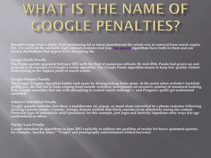 what is the name of google penalties