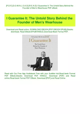 [P.D.F] [D.O.W.N.L.O.A.D] [R.E.A.D] I Guarantee It The Untold Story Behind the Founder of Men's Wear