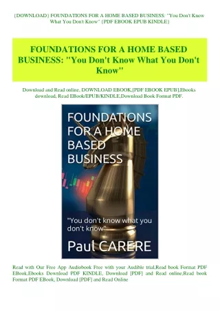 {DOWNLOAD} FOUNDATIONS FOR A HOME BASED BUSINESS You Don't Know What You Don't Know {PDF EBOOK EPUB