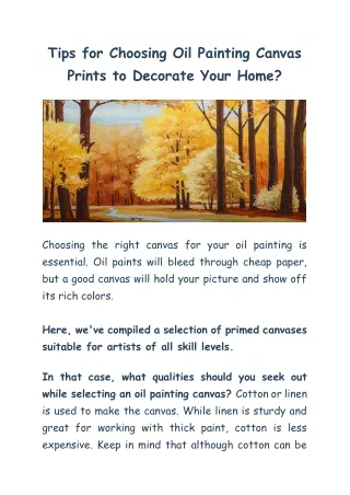 Tips for Choosing Oil Painting Canvas Prints to Decorate Your Home